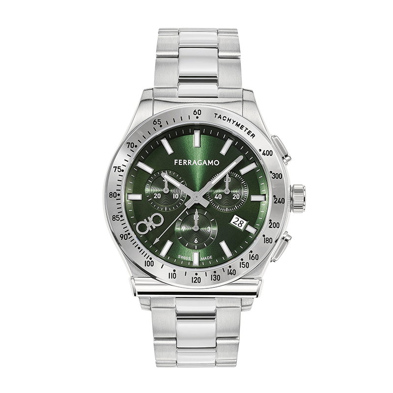  Shop Authentic Salvatore Ferragamo 1927 Chrono Green Dial Silver Steel Strap Watch for Men - SFKZ00423 - Luxxuri