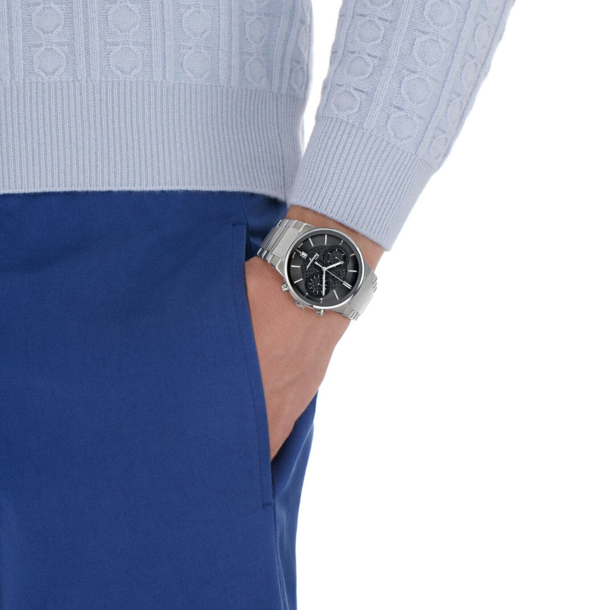  Shop Authentic Salvatore Ferragamo Sapphire Chrono Black Dial Silver Steel Strap Watch for Men - SFME00321 - Luxxuri