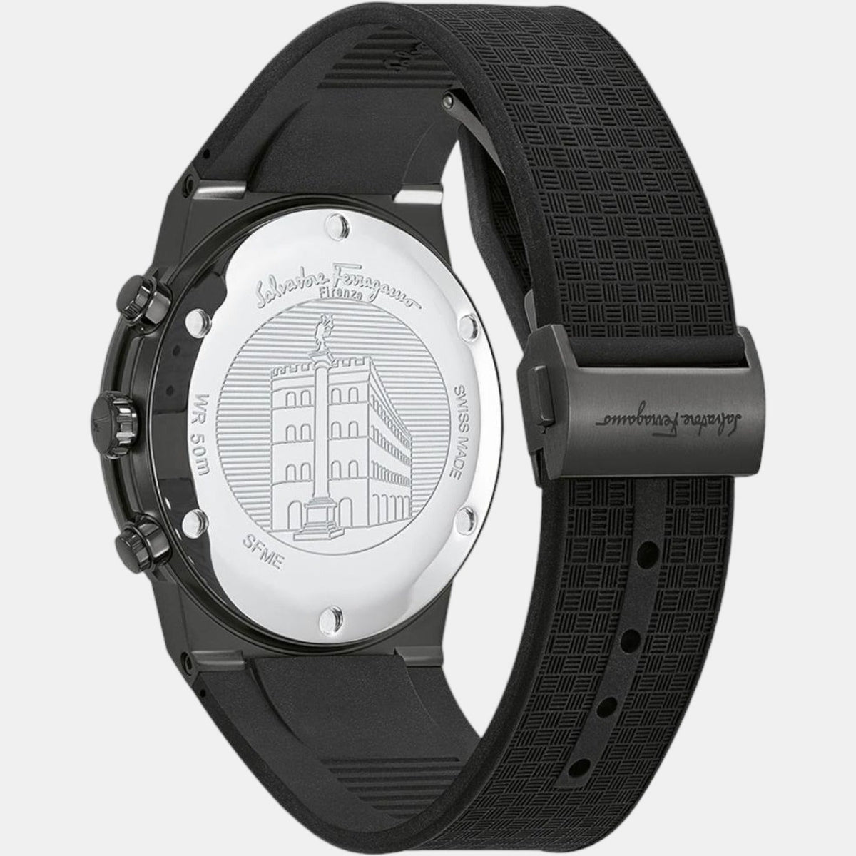  Shop Authentic Salvatore Ferragamo Sapphire Chrono Black Dial Black Rubber Strap Watch for Men - SFME00621 - Luxxuri