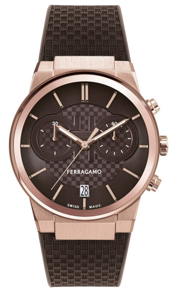  Shop Authentic Salvatore Ferragamo Sapphire Chrono Brown Dial Brown Rubber Strap Watch for Men - SFME01023 - Luxxuri