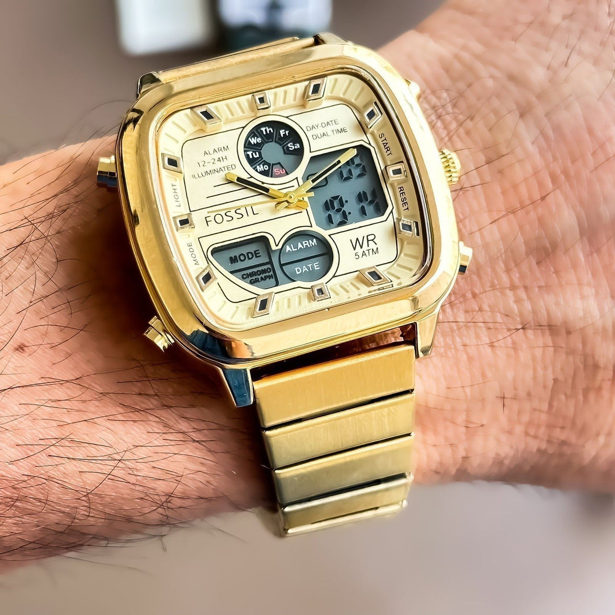  Shop Authentic Fossil Retro Analog-Digital Gold Dial Gold Steel Strap Watch for Men - FS5889 - Luxxuri