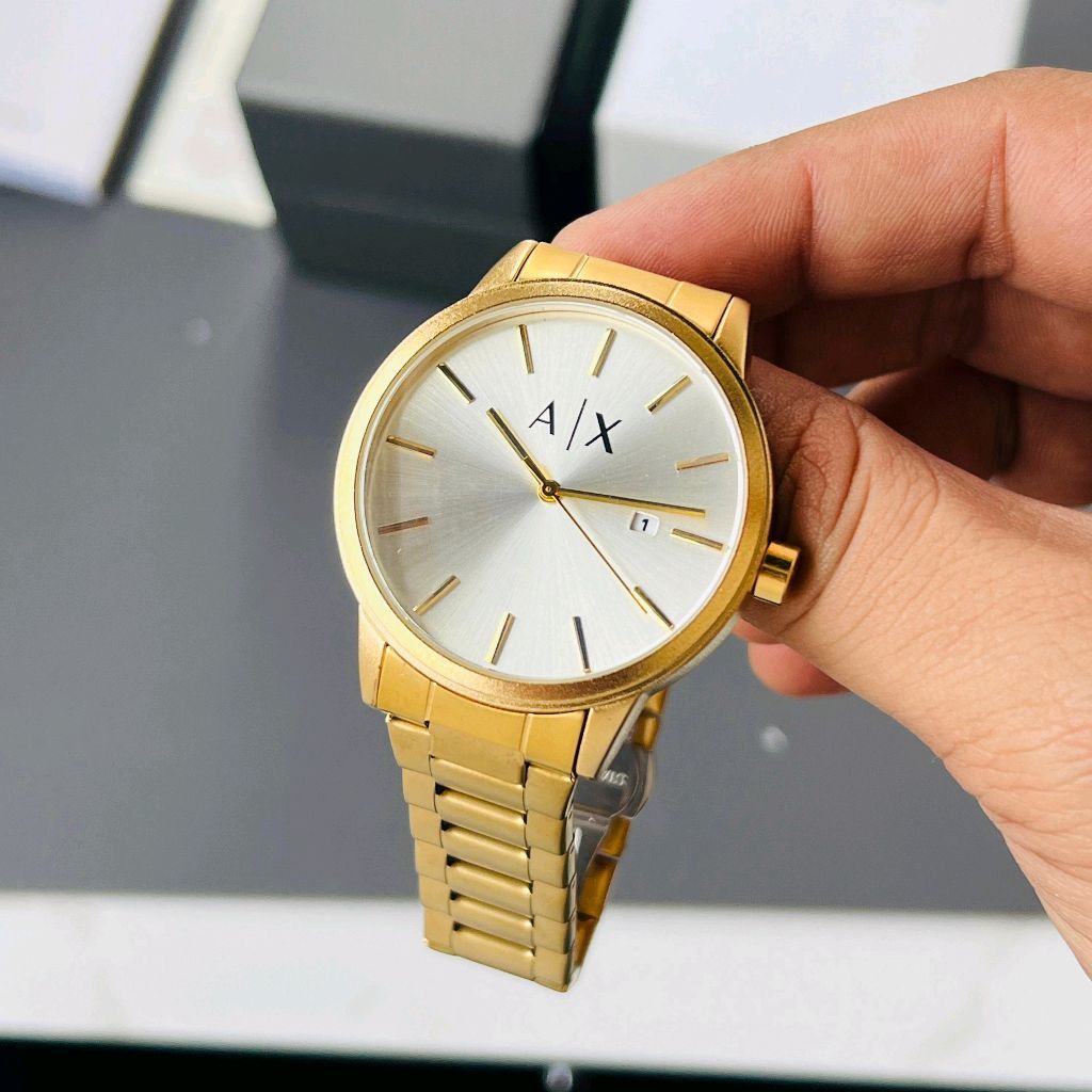  Shop Authentic Armani Exchange Cayde Analog Gold Dial Gold Steel Strap Watch For Men - AX2707 - Luxxuri