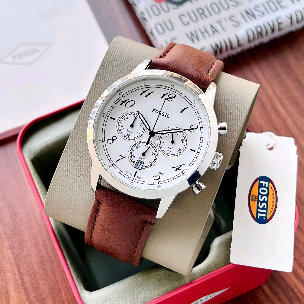  Shop Authentic Fossil Neutra Chronograph White Dial Brown Leather Strap Watch for Men - FS6022 - Luxxuri