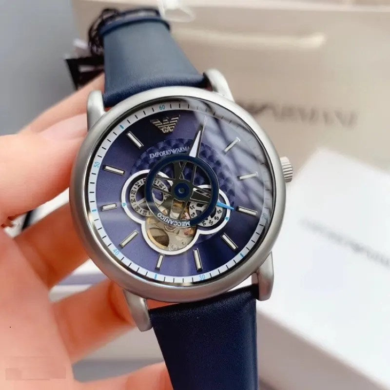  Shop Authentic Emporio Armani Luigi Chronograph Blue Dial Black Leather Strap Watch For Men - AR60011 - Luxxuri