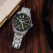  Shop Authentic Seiko Presage Sharp Edged Series GMT Green Dial Silver Steel Strap Watch For Men - SPB219J1 - Luxxuri