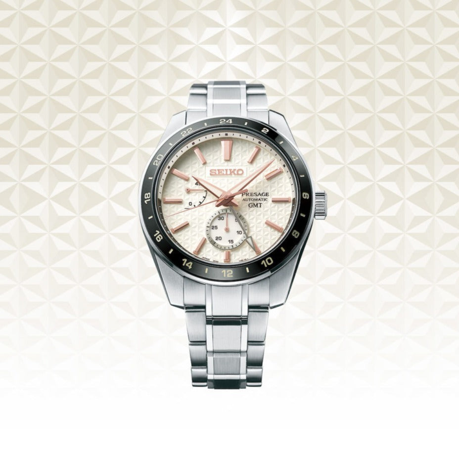  Shop Authentic Seiko Presage Sharp Edged Series Automatic GMT Champagne Dial Silver Steel Strap Watch For Men - SPB273J1 - Luxxuri