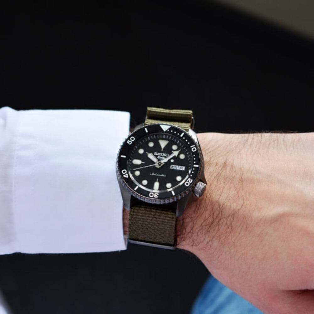  Shop Authentic Seiko 5 Sport Automatic Black Dial Green Nylon Strap Watch For Men - SRPD65K4 - Luxxuri