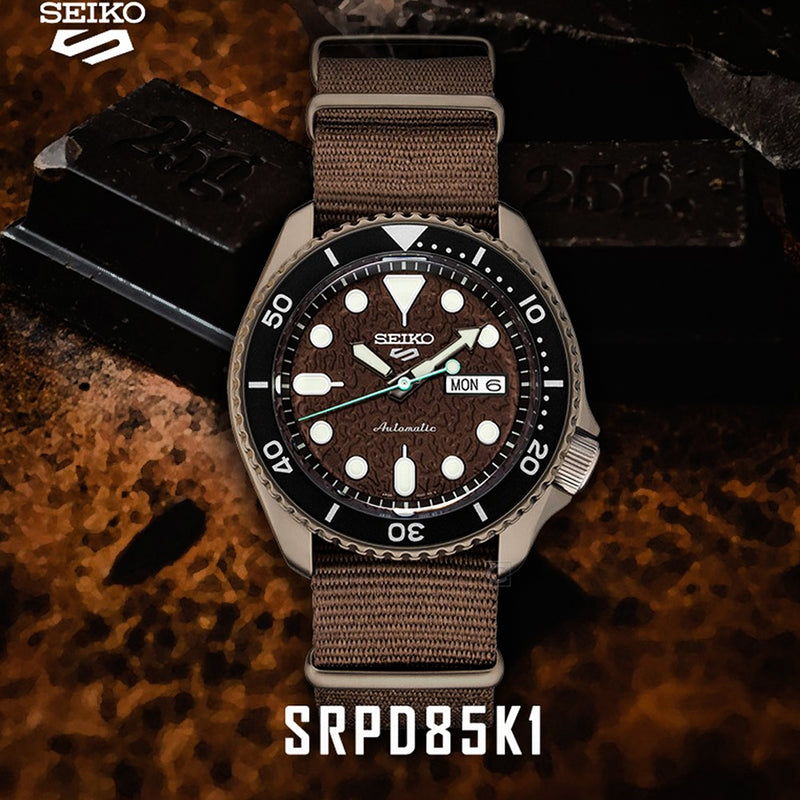  Shop Authentic Seiko 5 Sport Automatic Brown Dial Brown Nylon Strap Watch For Men - SRPD85K1 - Luxxuri