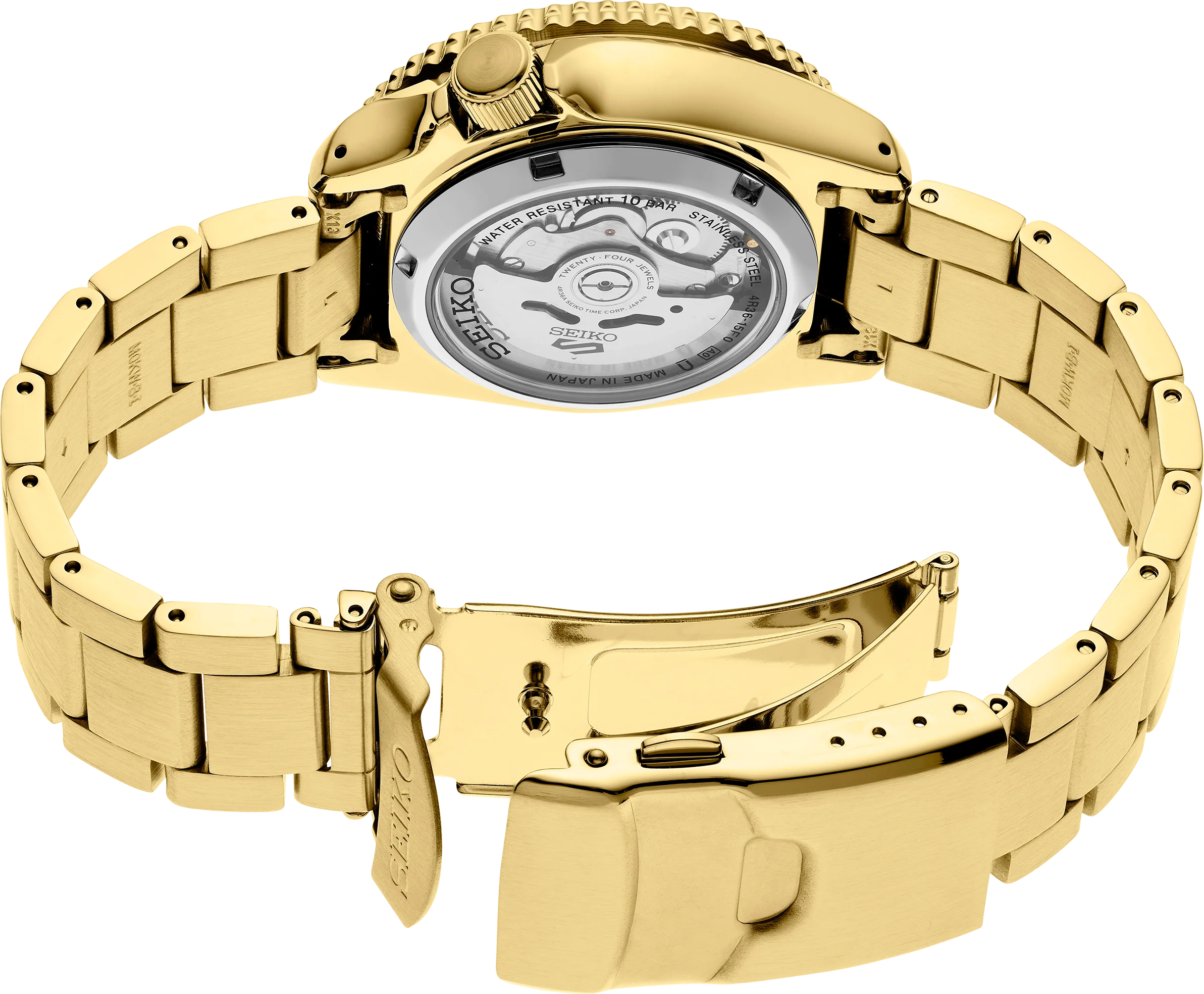  Shop Authentic Seiko 5 Sports Automatic Black Dial Gold Steel Strap Watch For Men - SRPK18 - Luxxuri