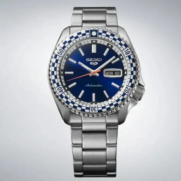  Shop Authentic Seiko 5 Sports Petrol Blue Checker Flag Special Edition Blue Dial Silver Steel Strap Watch For Men - SRPK65K1 - Luxxuri