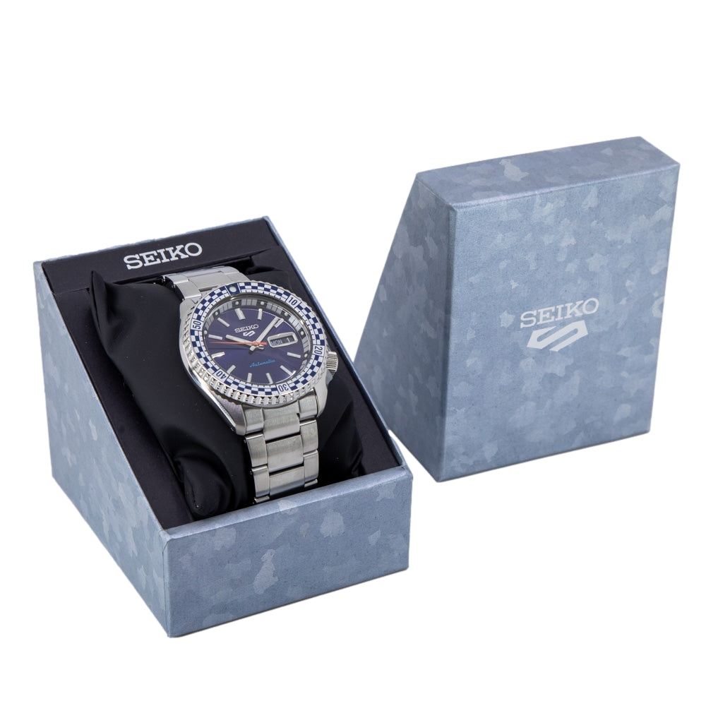  Shop Authentic Seiko 5 Sports Petrol Blue Checker Flag Special Edition Blue Dial Silver Steel Strap Watch For Men - SRPK65K1 - Luxxuri