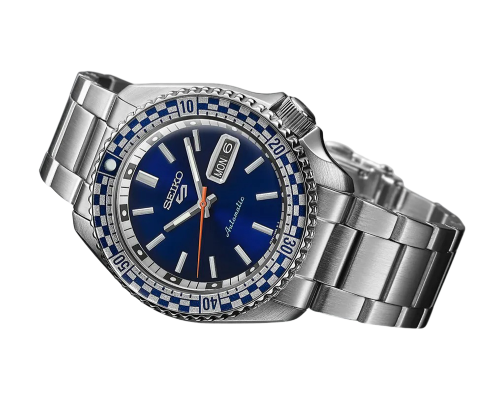  Shop Authentic Seiko 5 Sports Petrol Blue Checker Flag Special Edition Blue Dial Silver Steel Strap Watch For Men - SRPK65K1 - Luxxuri