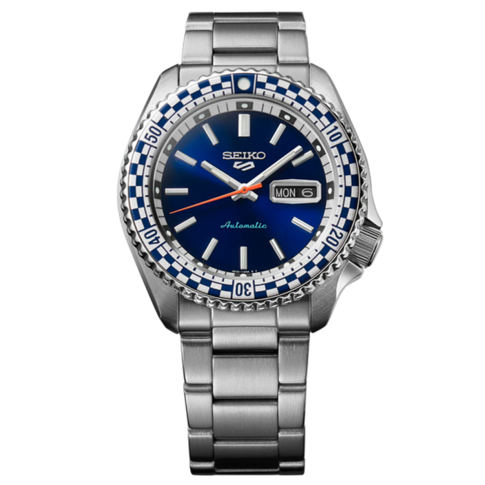  Shop Authentic Seiko 5 Sports Petrol Blue Checker Flag Special Edition Blue Dial Silver Steel Strap Watch For Men - SRPK65K1 - Luxxuri