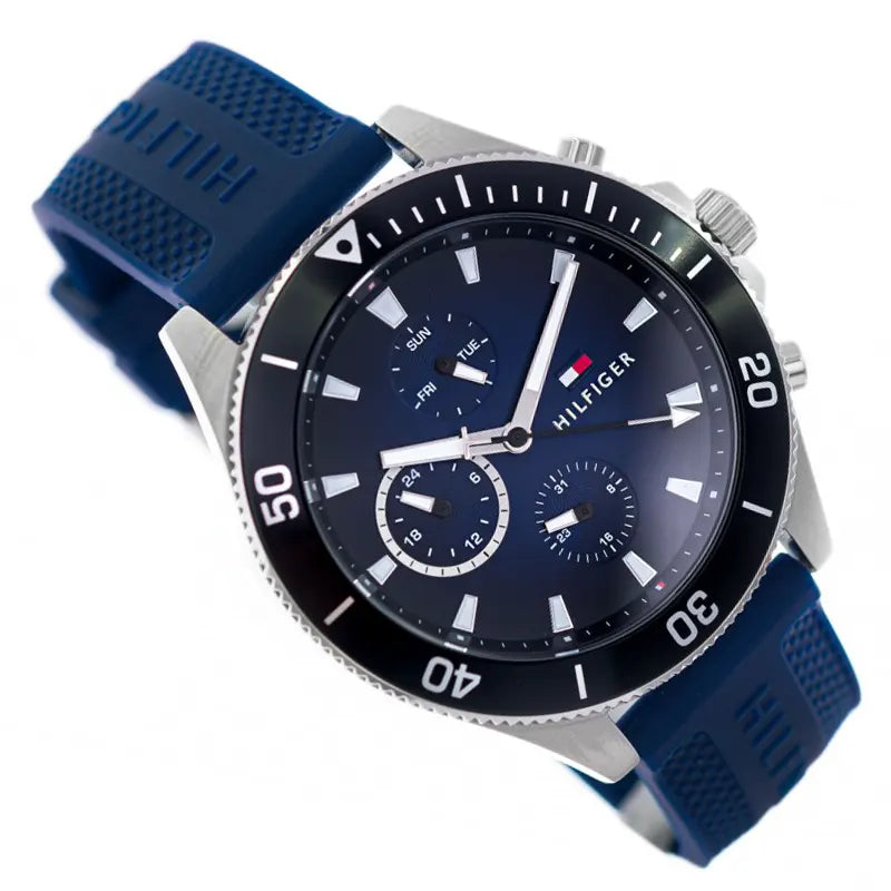  Shop Authentic Tommy Hilfiger Larson Chronograph Blue Dial Blue Rubber Strap Watch For Men - 1791920 - Luxxuri