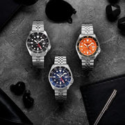  Shop Authentic Seiko 5 Sports GMT Automatic Orange Dial Silver Steel Strap Watch For Men - SSK005K1 - Luxxuri