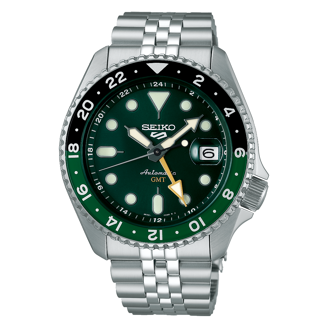 Shop Authentic Seiko 5 Sports SKX GMT Automatic Green Dial Silver Steel Strap Watch For Men - SSK035K1 - Luxxuri