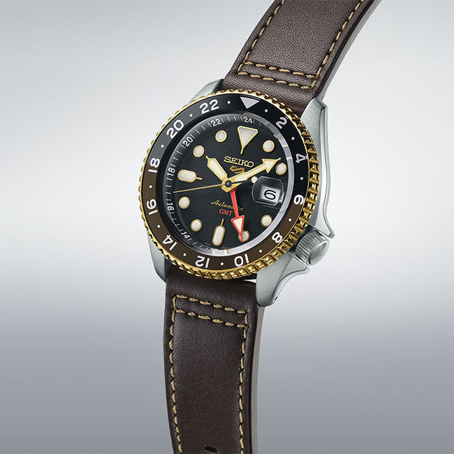  Shop Authentic Seiko 5 Sports SKX GMT Automatic Mocha Black Dial Brown Leather Strap Watch For Men - SSK036K1 - Luxxuri