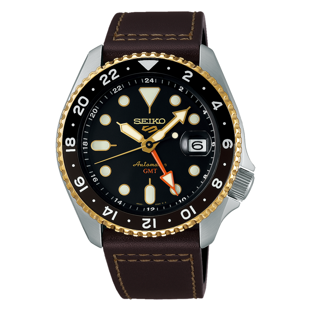  Shop Authentic Seiko 5 Sports SKX GMT Automatic Mocha Black Dial Brown Leather Strap Watch For Men - SSK036K1 - Luxxuri