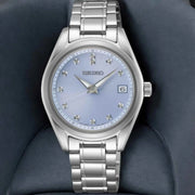 Seiko Diamond Blue Dial Silver Steel Strap Watch for Women - SUR581P1