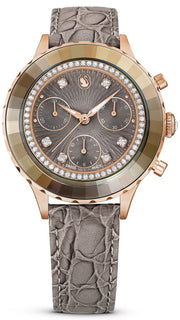  Shop Authentic Swarovski Octea Chrono Grey Dial Grey Leather Strap Watch for Women - 5671153 - Luxxuri