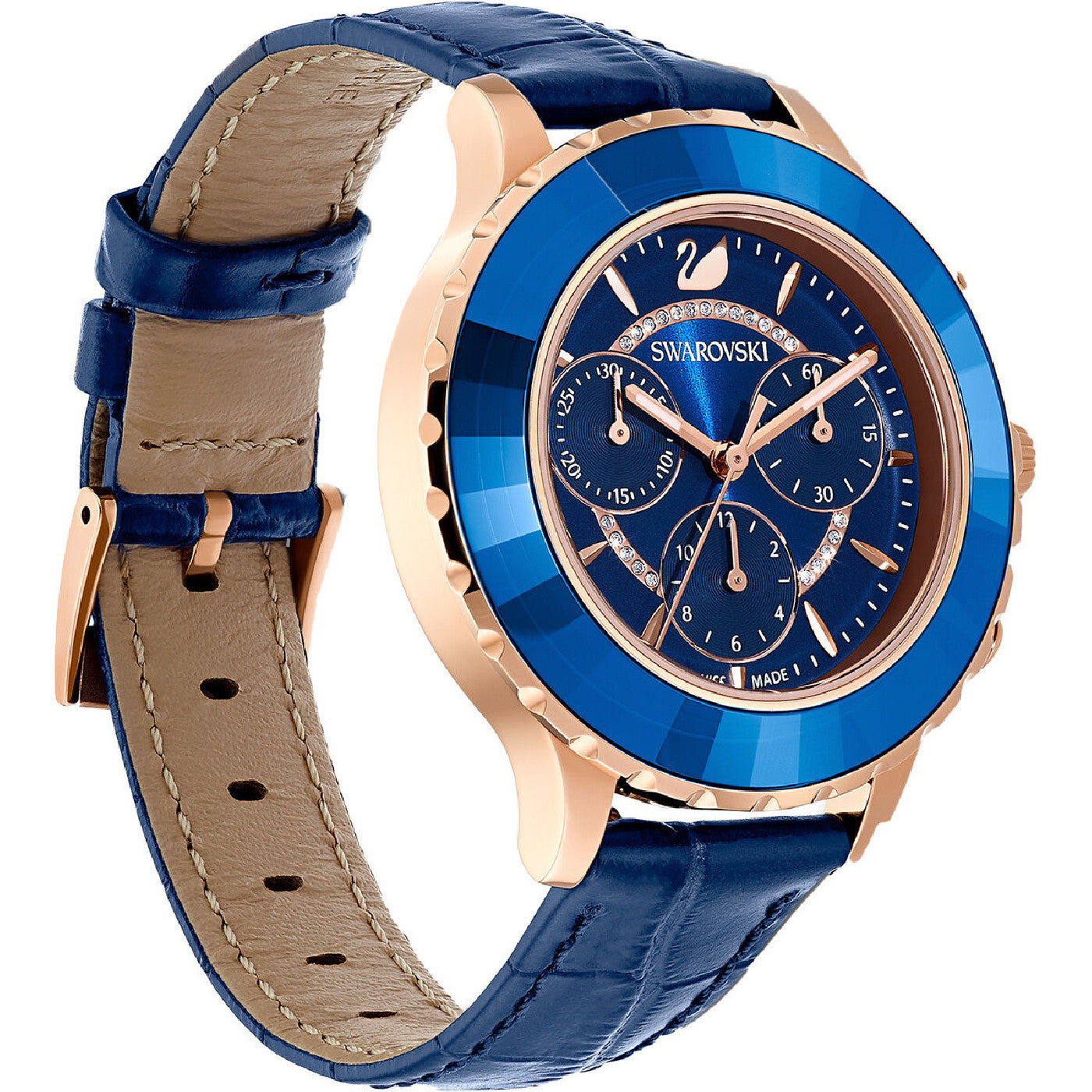  Shop Authentic Swarovski Octea Lux Chrono Blue Dial Blue Leather Strap Watch for Women - 5563480 - Luxxuri