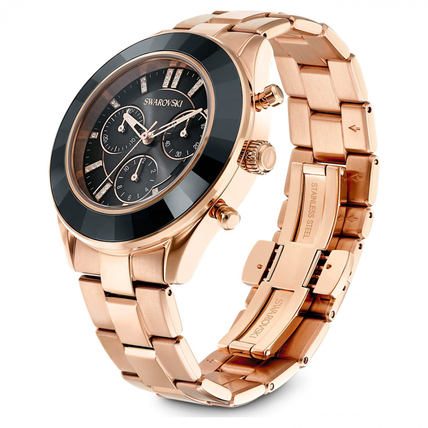  Shop Authentic Swarovski Octea Lux Sport Chronograph Black Dial Rose Gold Steel Strap Watch for Women - 5610478 - Luxxuri