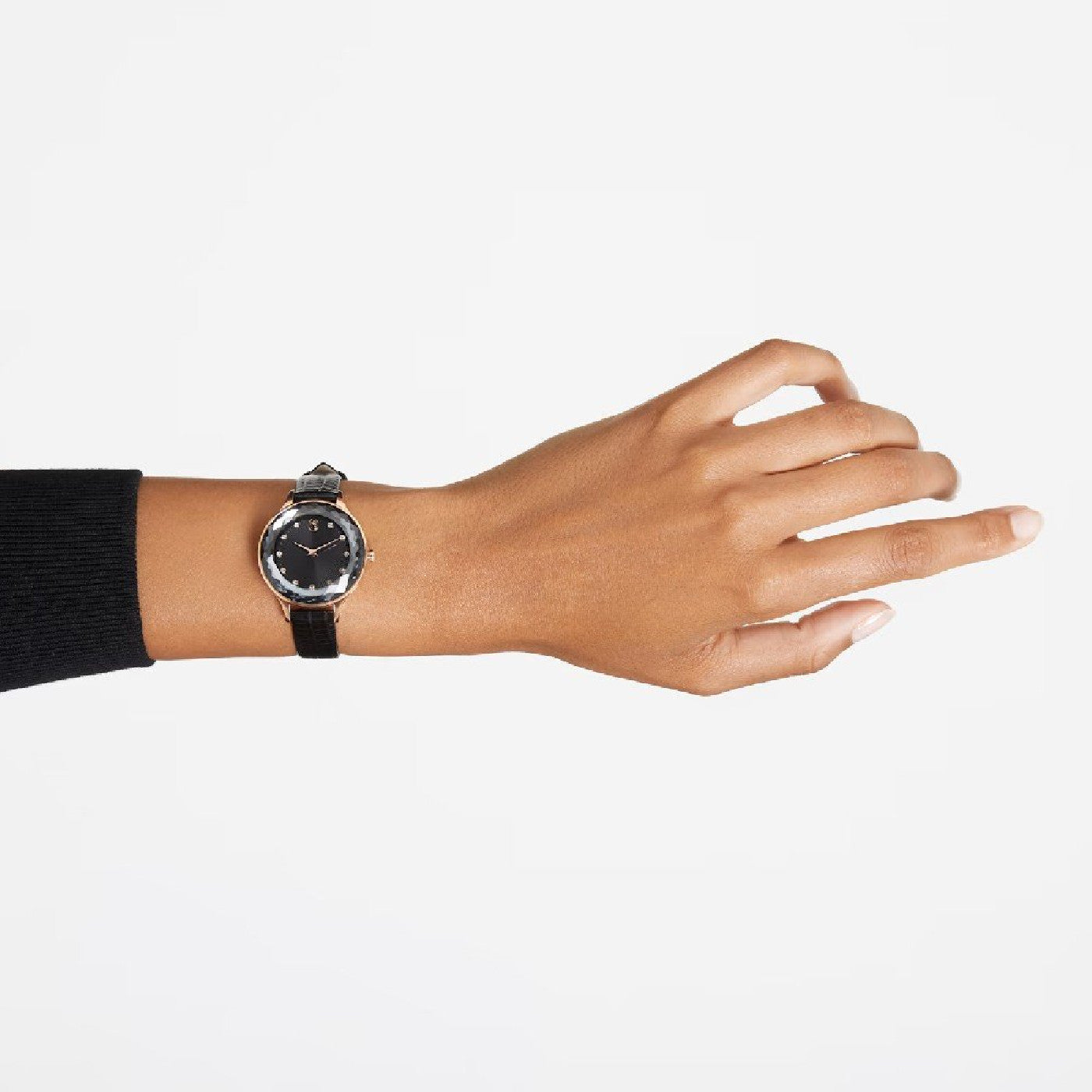  Shop Authentic Swarovski Octea Nova Black Dial Black Leather Strap Watch for Women - 5650033 - Luxxuri