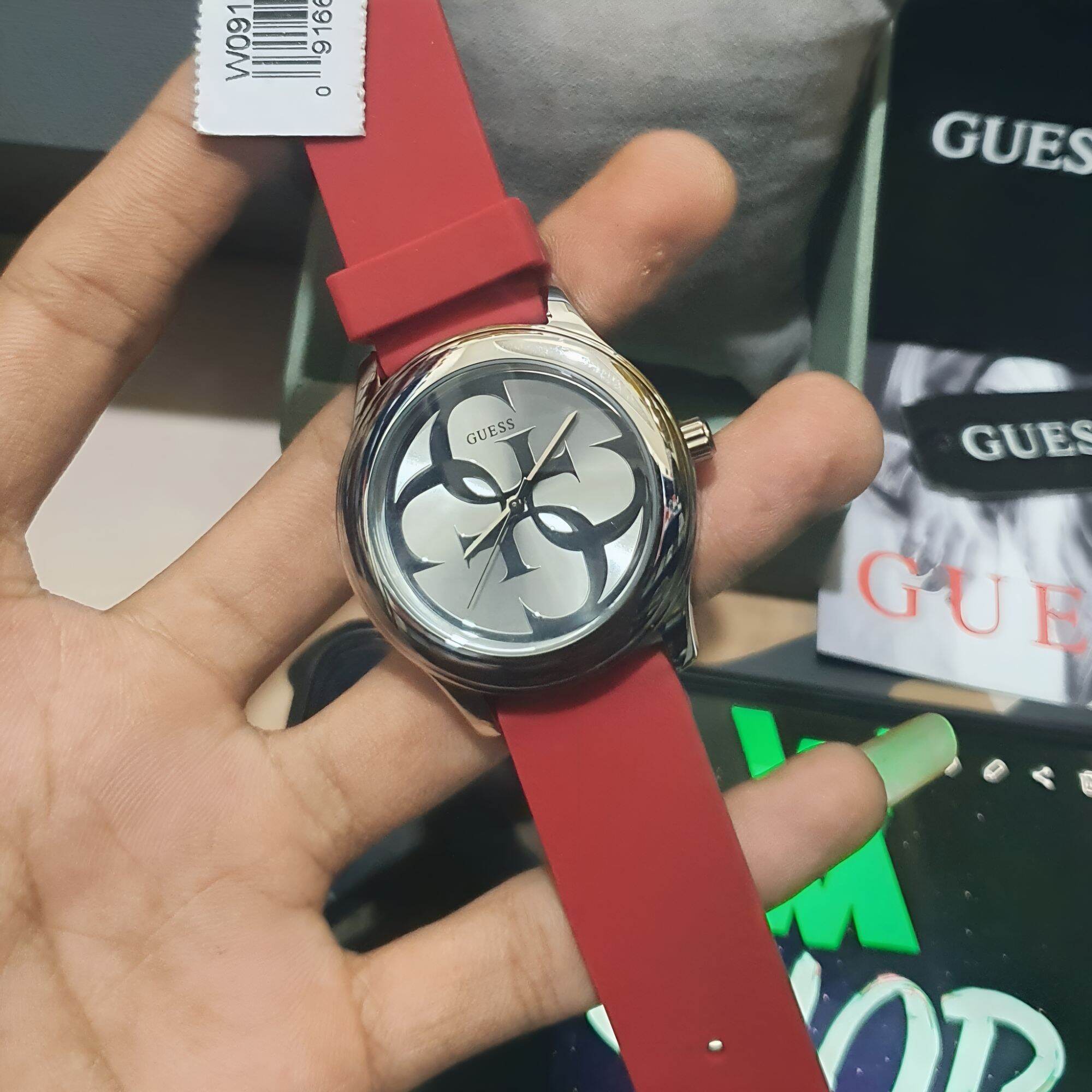  Shop Authentic Guess G-Twist Silver Dial Red Rubber Strap Watch for Women - W0911L9 - Luxxuri