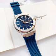  Shop Authentic Salvatore Ferragamo F-80 Blue Dial Blue Rubber Strap Watch For Men - SFHY01122 - Luxxuri