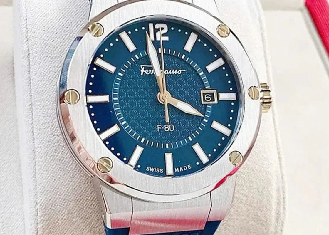  Shop Authentic Salvatore Ferragamo F-80 Blue Dial Blue Rubber Strap Watch For Men - SFHY01122 - Luxxuri