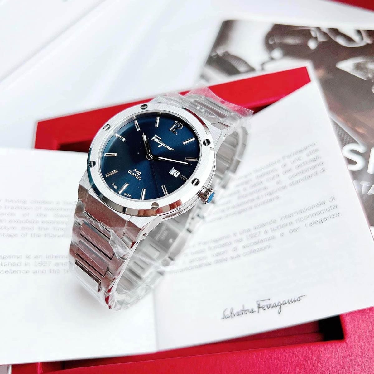  Shop Authentic Salvatore Ferragamo F-80 Classic Blue Dial Silver Steel Strap Watch for Men - SFDT01320 - Luxxuri