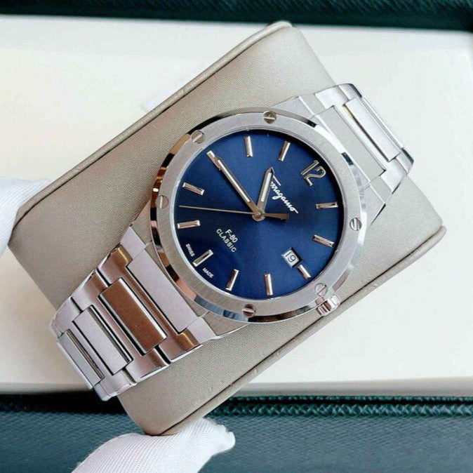  Shop Authentic Salvatore Ferragamo F-80 Classic Blue Dial Silver Steel Strap Watch for Men - SFDT01320 - Luxxuri