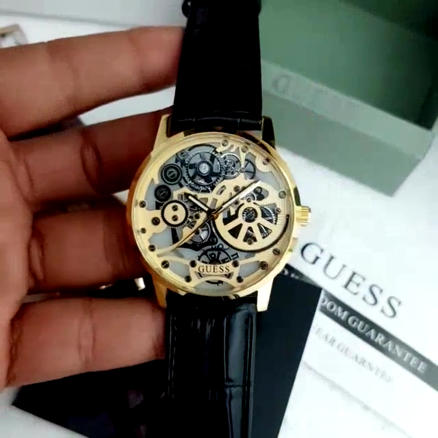  Shop Authentic Guess Gadget Gold Dial Black Leather Strap Watch for Men - GW0570G1 - Luxxuri