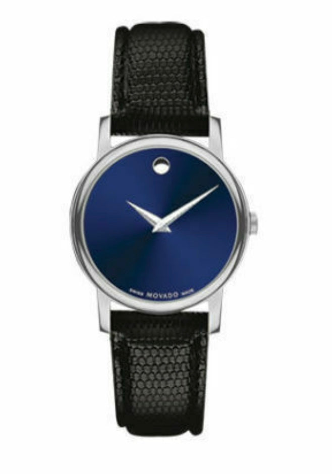  Shop Authentic Movado Museum Blue Dial Black Leather Strap Watch For Women - 2100010 - Luxxuri