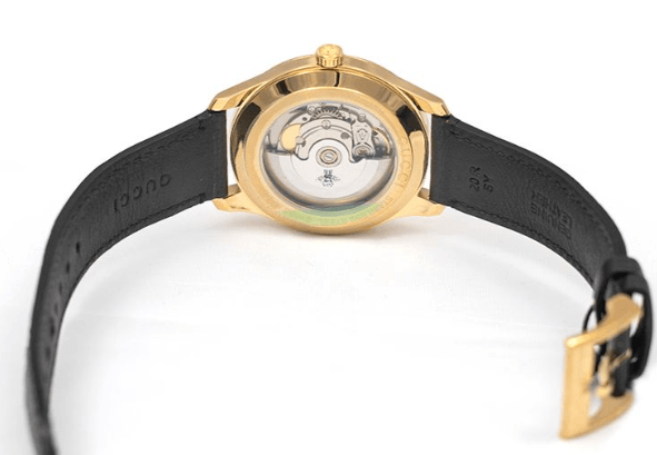  Shop Authentic Gucci Eryx Automatic Chevron Gold Dial Black Leather Strap Watch For Men - YA126340 - Luxxuri