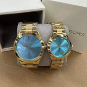  Shop Authentic Michael Kors Slim Runway Blue Dial Gold Steel Strap Watch for Women - MK3265 - Luxxuri