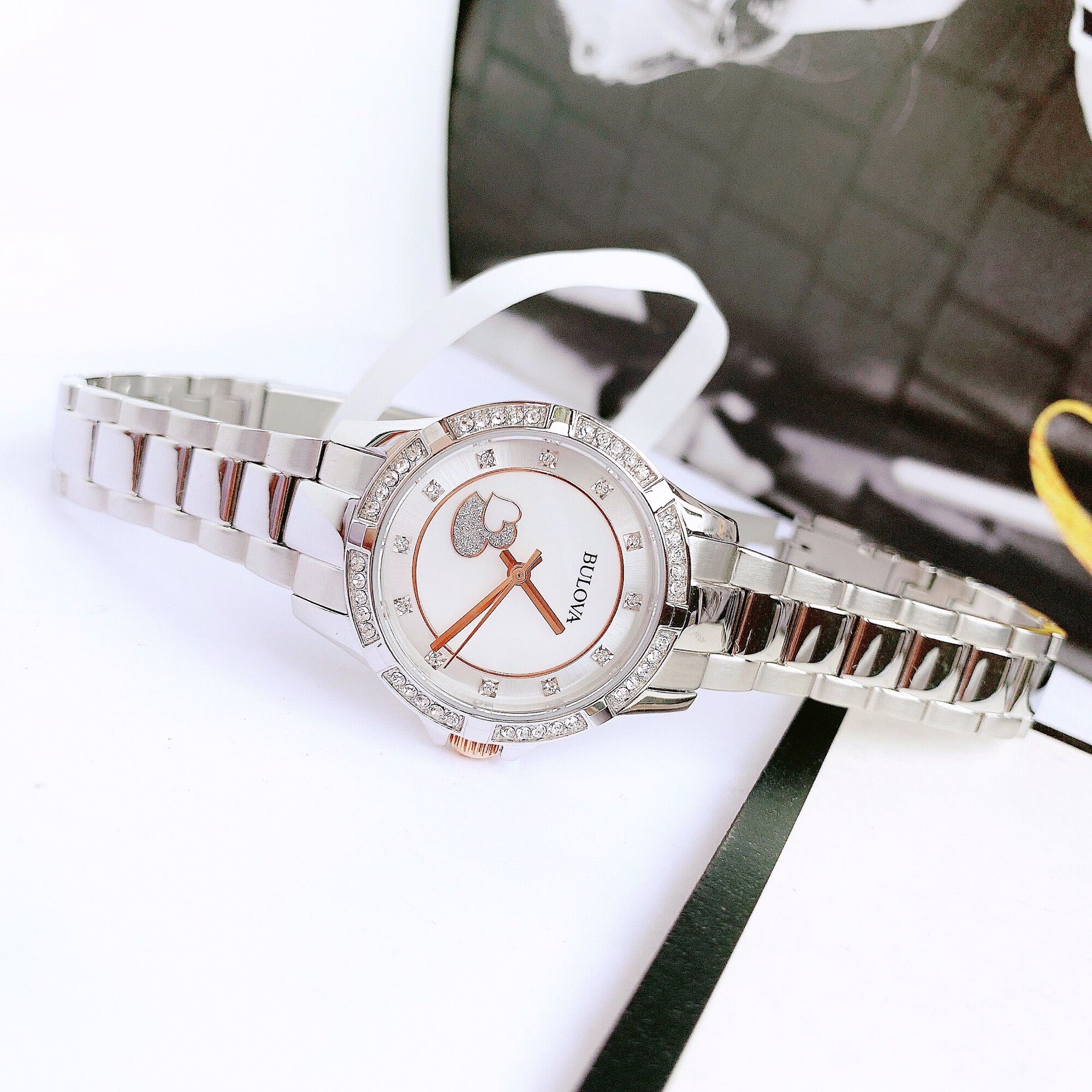 Shop Authentic Bulova Crystal Collection Mother of Pearl Dial Silver Steel Strap Watch for Women - 98L232 - Luxxuri