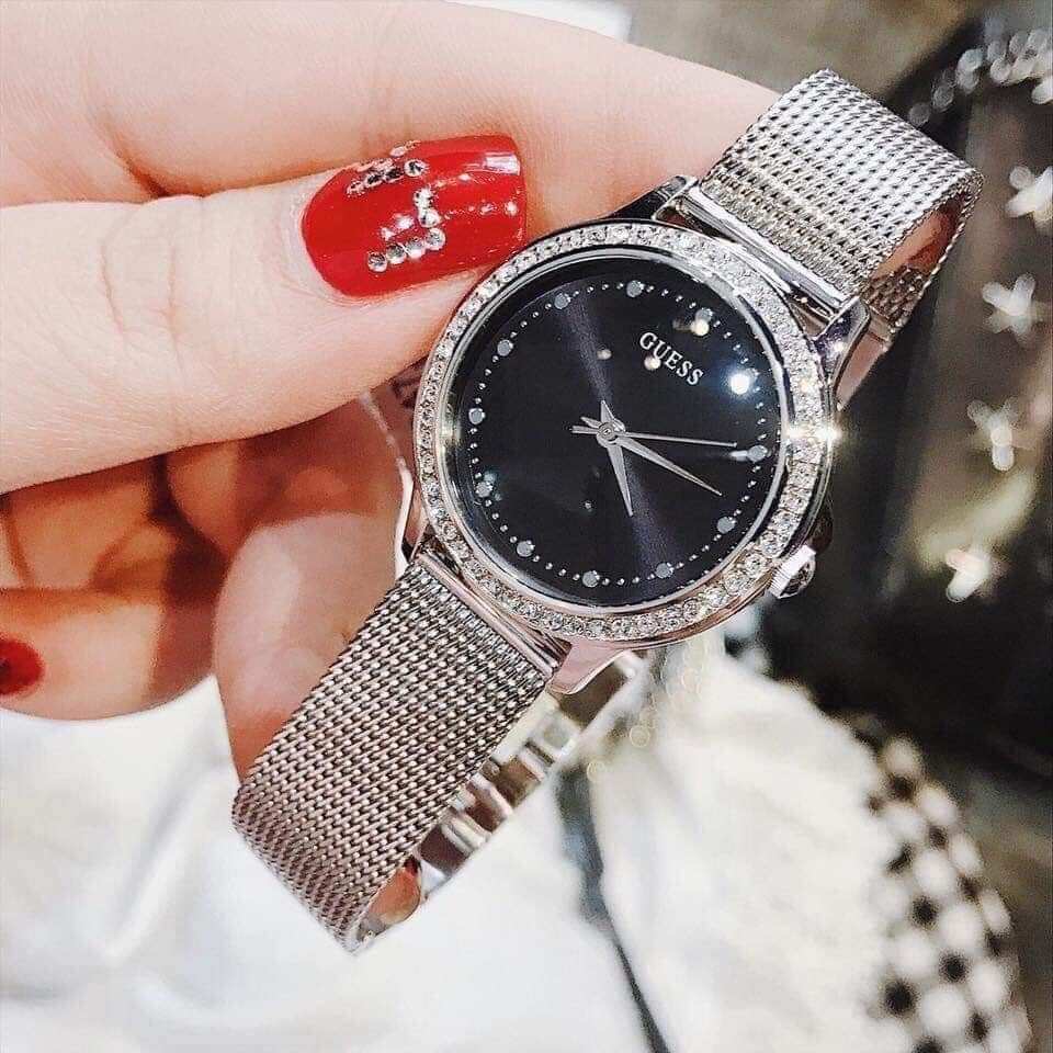  Shop Authentic Guess Chelsea Crystals Black Dial Silver Mesh Bracelet Watch For Women  - W0647L5 - Luxxuri