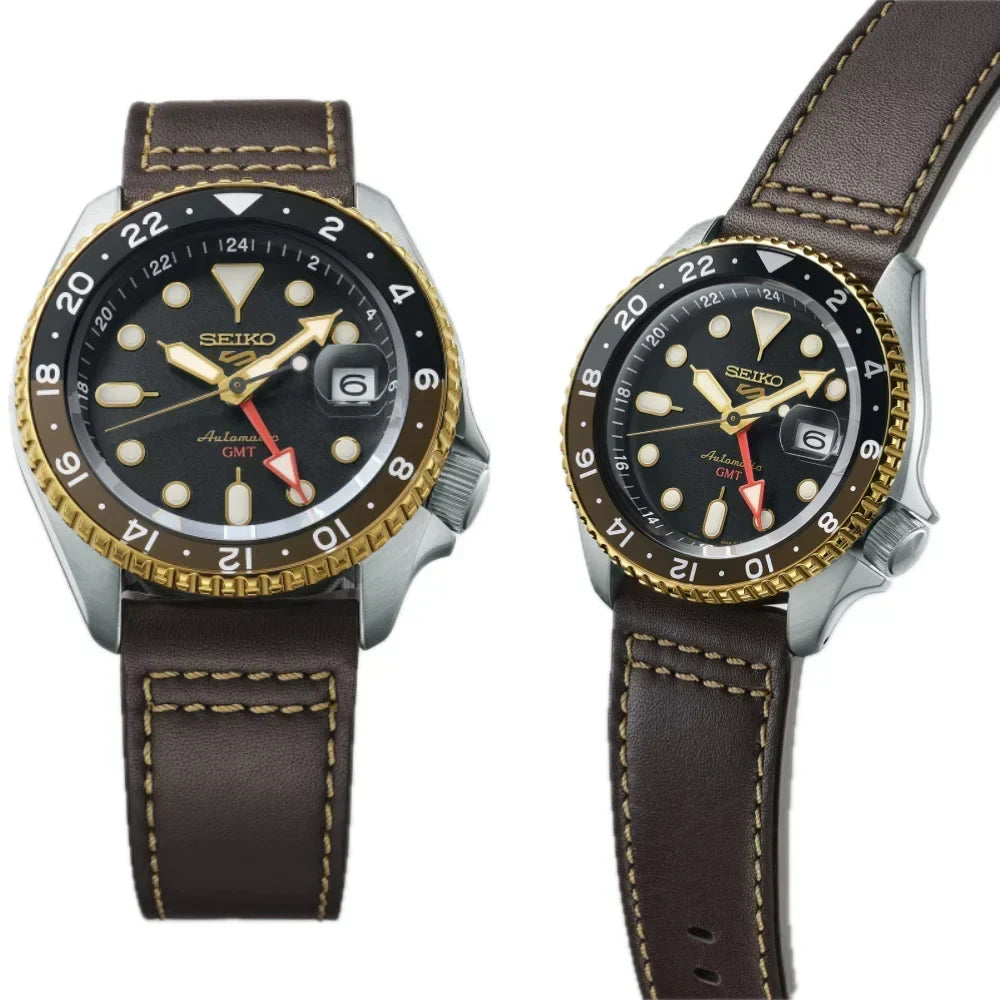  Shop Authentic Seiko 5 Sports SKX GMT Automatic Mocha Black Dial Brown Leather Strap Watch For Men - SSK036K1 - Luxxuri