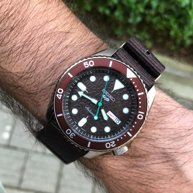  Shop Authentic Seiko 5 Sport Automatic Brown Dial Brown Nylon Strap Watch For Men - SRPD85K1 - Luxxuri