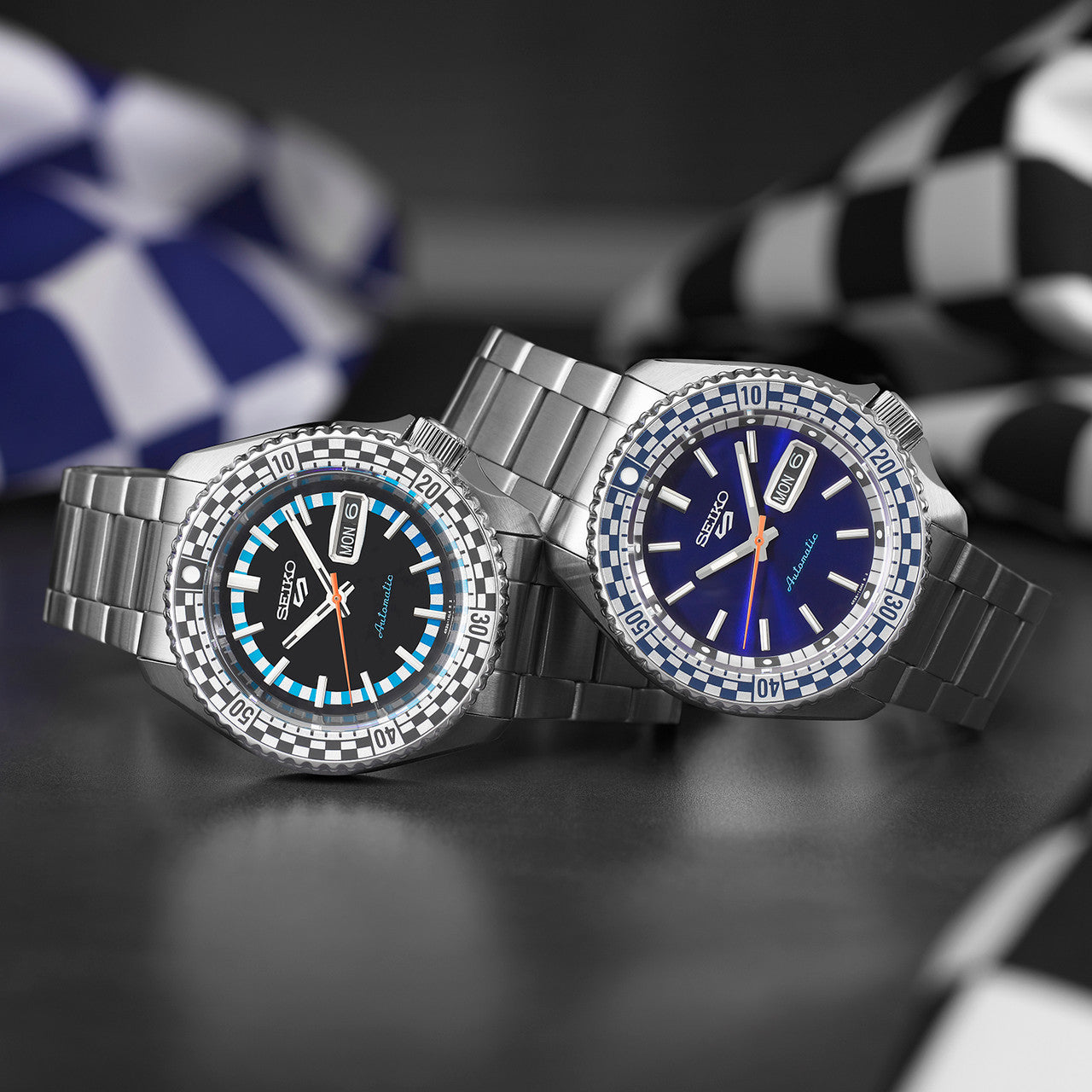  Shop Authentic Seiko 5 Sports Petrol Blue Checker Flag Special Edition Blue Dial Silver Steel Strap Watch For Men - SRPK65K1 - Luxxuri