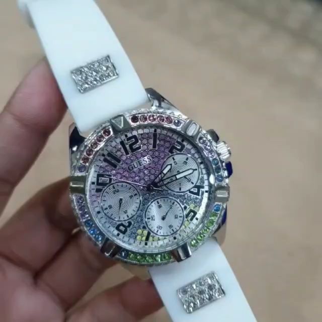  Shop Authentic Guess Frontier Diamonds Silver Dial White Rubber Strap Watch for Women - GW0045L1 - Luxxuri