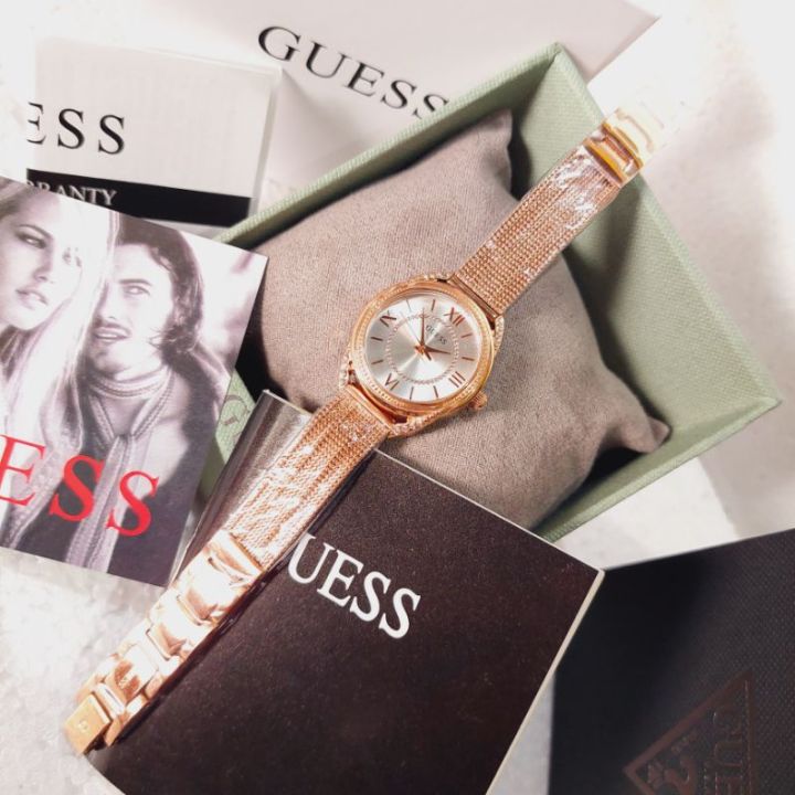  Shop Authentic Guess Whisper Silver Dial Rose Gold Mesh Bracelet Watch for Women - W1084L3 - Luxxuri