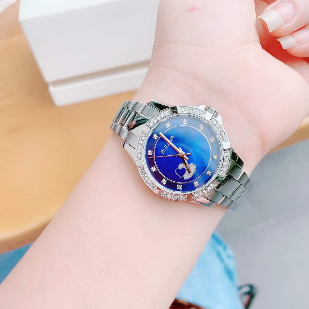  Shop Authentic Bulova Crystal Collection Blue Mother of Pearl Dial Silver Steel Strap Watch for Women - 96L238 - Luxxuri