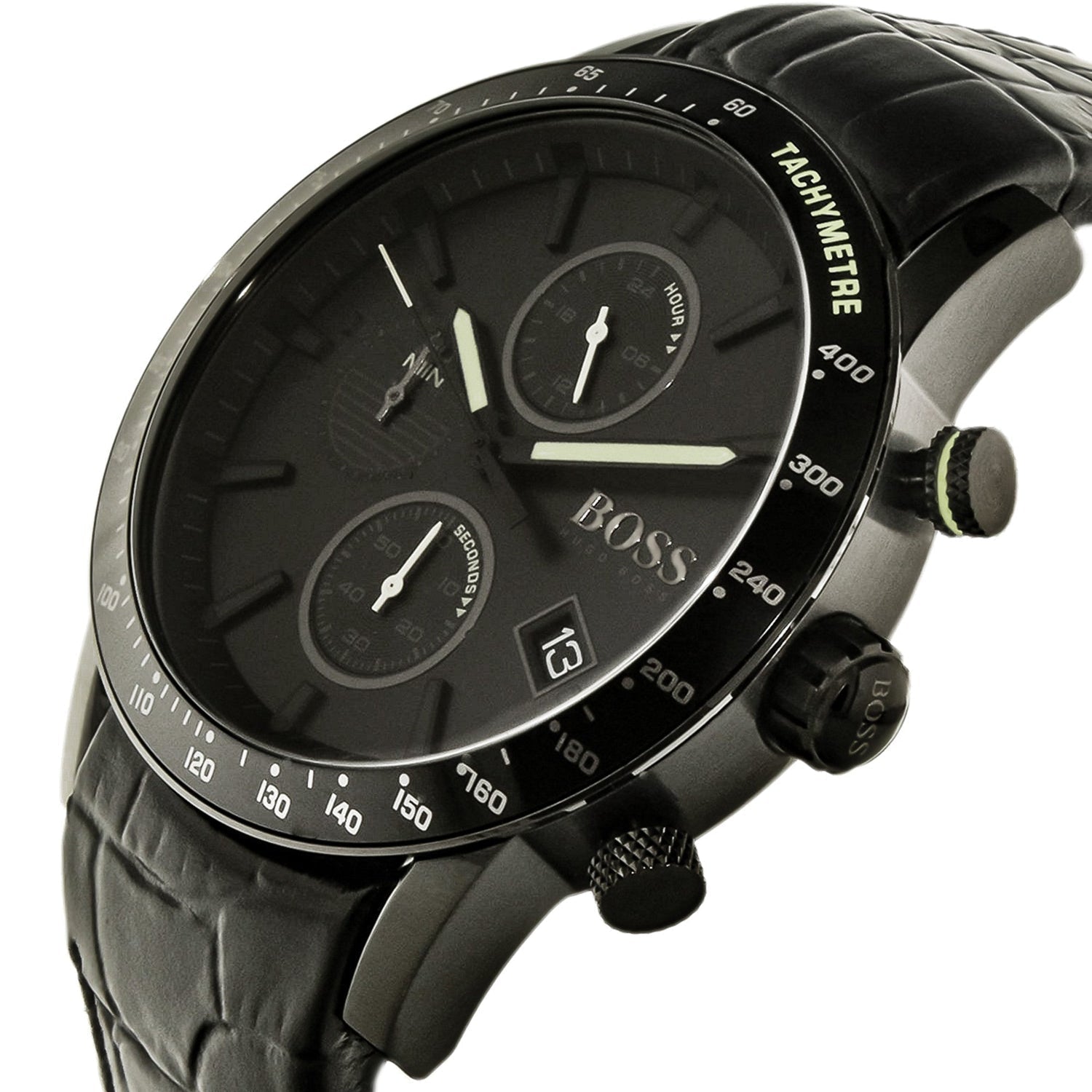  Shop Authentic Hugo Boss Rafale Chronograph Black Dial Black Leather Strap Watch For Men - 1513389 - Luxxuri