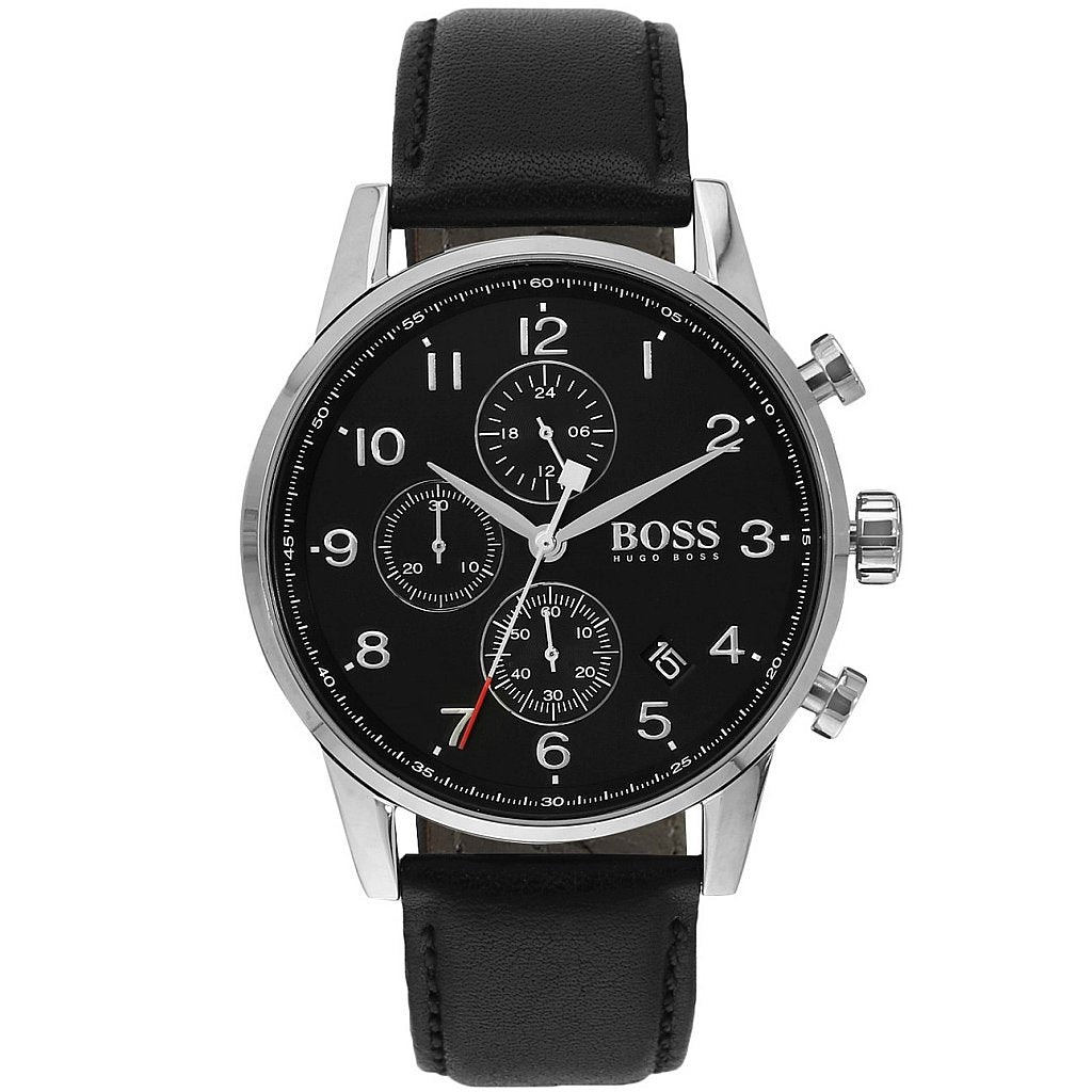 Shop Authentic Hugo Boss Navigator Black Dial Black Leather Strap Watch for Men - 1513678 - Luxxuri