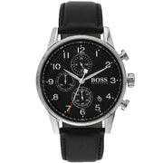  Shop Authentic Hugo Boss Navigator Black Dial Black Leather Strap Watch for Men - 1513678 - Luxxuri