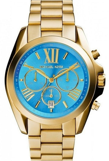  Shop Authentic Michael Kors Bradshaw Chronograph Blue Dial Gold Steel Strap Watch For Women - MK5975 - Luxxuri