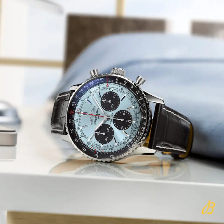 Shop Authentic Breitling Navitimer B01 Chronograph 43 Blue Dial Black Leather Strap Watch for Men - AB0138241C1P1 - Luxxuri