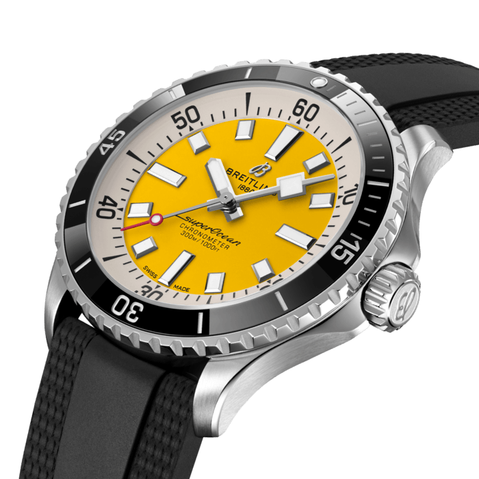  Shop Authentic Breitling Superocean Automatic 42mm Yellow Dial Black Rubber Strap Watch for Men - A17375211/1S1 - Luxxuri